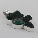 Libethenite Druzy, Malachite Silver Pendant