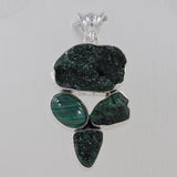 Libethenite Druzy, Malachite Silver Pendant