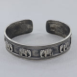 Good Luck Elephant Bangle Cuff Bracelet Oxidised Sterling Silver