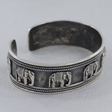 Good Luck Elephant Bangle Cuff Bracelet Oxidised Sterling Silver