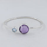 Purple Amethyst, Blue Topaz Cut Silver Bangle - Adjustable Size