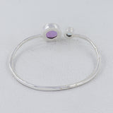 Purple Amethyst, Blue Topaz Cut Silver Bangle - Adjustable Size