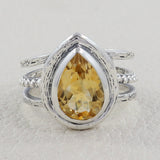 Natural Citrine Birthstone Silver Rings