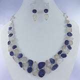 Raw Tanzanite, Moonstone Necklace with Matching Earring Jewelry Set