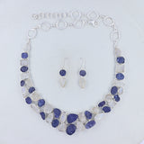 Raw Tanzanite, Moonstone Necklace with Matching Earring Jewelry Set