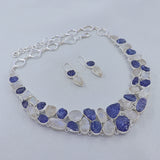 Raw Tanzanite, Moonstone Necklace with Matching Earring Jewelry Set