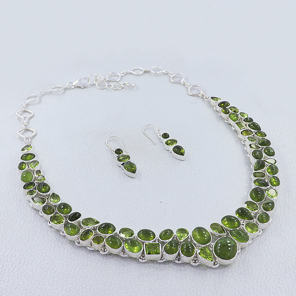 Peridot and Idocrase Gemstone Jewelry Set Necklace