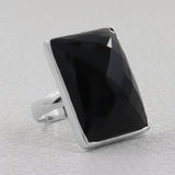 Large Black Onyx Gemstone Silver Ring