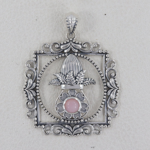 Pink Opal Indian Traditional Kalash Silver Pendant