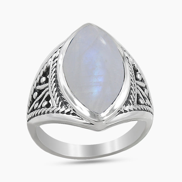 Natural Rainbow Moonstone Silver Rings