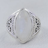 Natural Rainbow Moonstone Silver Ring