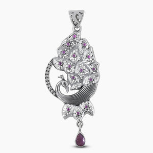 Natural Ruby 925 Silver Peacock Pendants