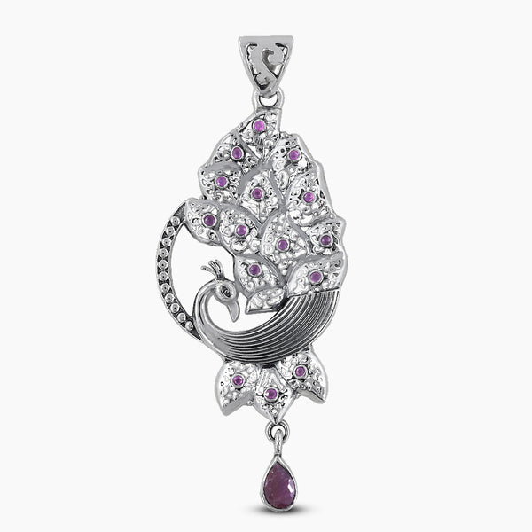 Natural Ruby 925 Silver Peacock Pendants