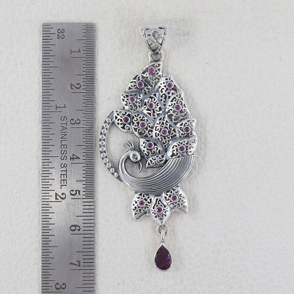 Natural Ruby 925 Silver Peacock Pendants