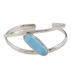 Large Natural Larimar Gemstone Sterling Silver Bangle