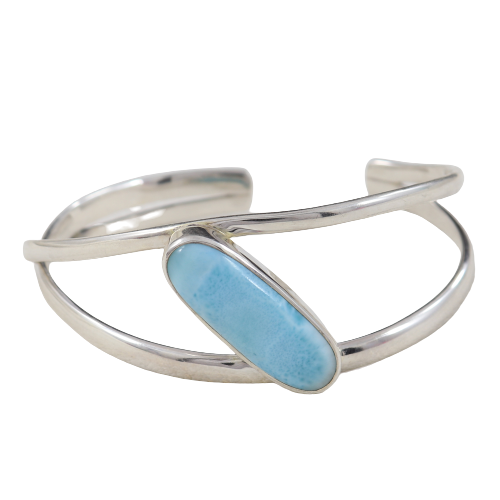 Large Natural Larimar Gemstone Sterling Silver Bangle