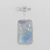 Blue Flashy Rainbow Moonstone Silver Pendant