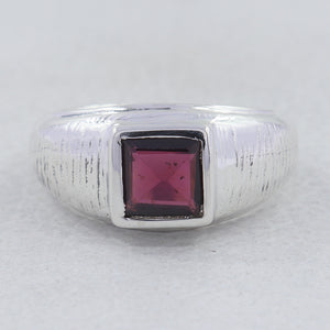 925 Sterling Silver Garnet Men's Ring