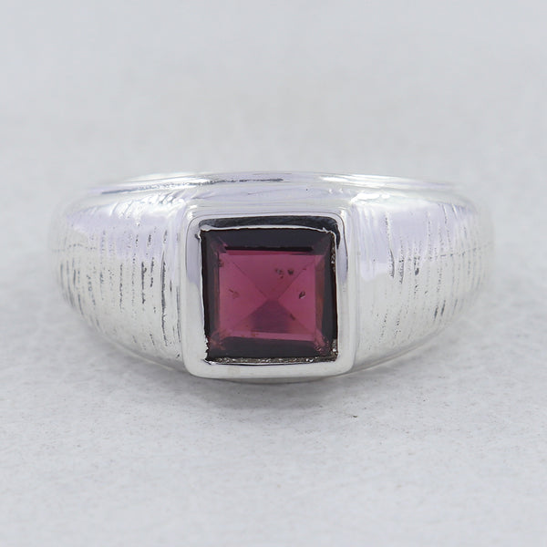 925 Sterling Silver Garnet Men's Ring