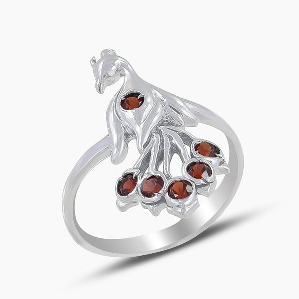 925 Silver Garnet Peacock Rings