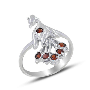 925 Silver Garnet Peacock Ring