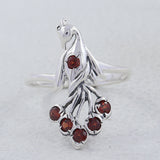 Natural Garnet Gemstone Sterling Silver Peacock Ring