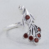 Natural Garnet Gemstone Sterling Silver Peacock Ring