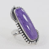 Natural Charoite Gemstone 925 Sterling Silver Ring