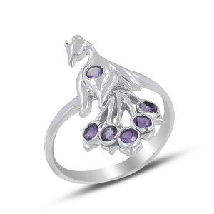 925 Silver Garnet Peacock Ring