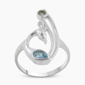 Blue Topaz Peacock Silver Rings