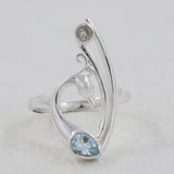 Blue Topaz Peacock Pattern Ring in Solid 925 Silver Jewelry