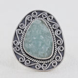 Natural Aquamarine Handmade 925 Silver Ring Raw Gemstone Jewelry