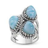 Natural Blue Larimar Handmade Silver Rings