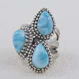 Natural Blue Larimar Handmade Silver Rings