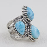 Natural Blue Larimar Handmade Silver Rings