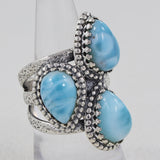 Natural Blue Larimar Handmade Silver Rings