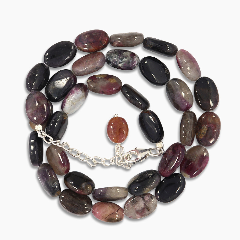 Natural Oval Cabochon Multi-Color Tourmaline Beads Necklace