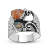 Fanta Garnet, Ethiopian Opal Sterling Silver Fine Ring