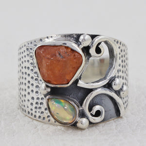 Fanta Garnet & Ethiopian Opal Silver Rings