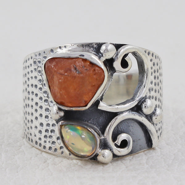 Fanta Garnet & Ethiopian Opal Silver Rings