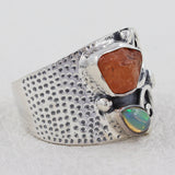 Fanta Garnet, Ethiopian Opal Sterling Silver Fine Ring