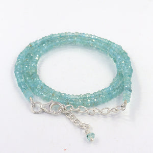Blue Aquamarine Micro Cut Rondelle Beads Necklace Sterling Silver