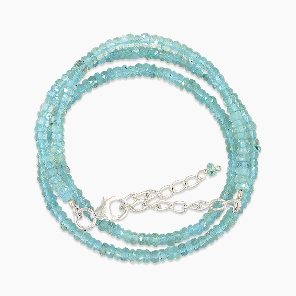 Blue Aquamarine Micro Cut Rondelle Beads Necklace Sterling Silver