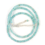 Blue Aquamarine Micro Cut Rondelle Beads Necklace Sterling Silver