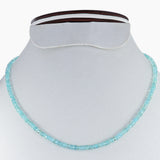 Blue Aquamarine Micro Cut Rondelle Beads Necklace Sterling Silver