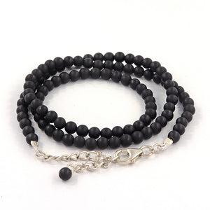 Natural Matte Black Onyx Round Beads Necklace