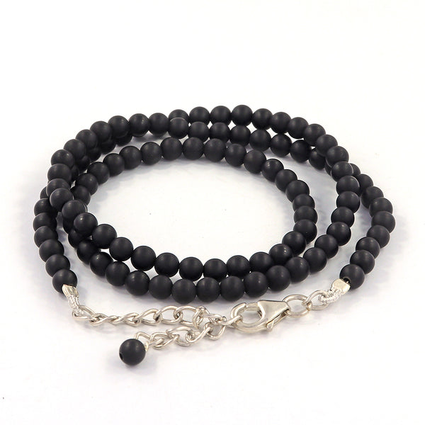 Natural Matte Black Onyx Round Beads Necklace