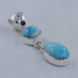 Larimar, Iolite Gemstone 925 Sterling Silver Pendant