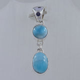 Larimar, Iolite Gemstone 925 Sterling Silver Pendant