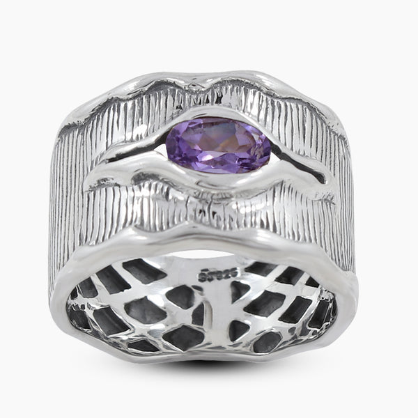 925 Sterling Silver Amethyst Band Ring